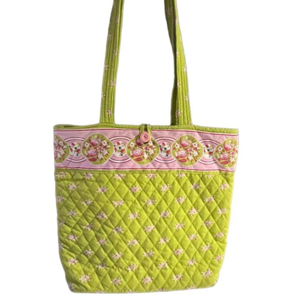Americana By Sharif Lime Green and Light Pink Quilted Shoulder Bag